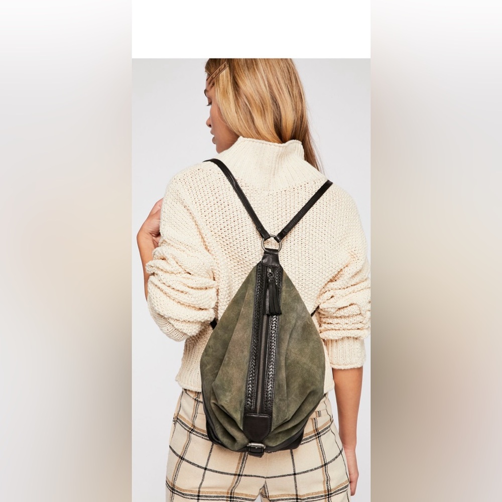 Free People Serena Suede Slouchy Backpack One Size Forest Green‎